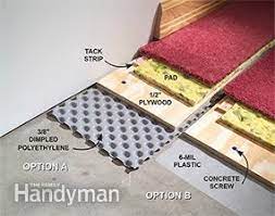 The one problem with any type of plastic vapor barrier is that they can rip easily during installation, pouring of slab, or through any downtime between the footing and. How To Carpet A Basement Floor Diy Family Handyman