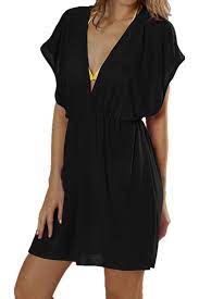 Women S Beach Swimsuit Cover Up V Neck Dress Black Cy12o9uvjq8 Beachwear For Women Beach Swimsuit Cover Women Swimsuits