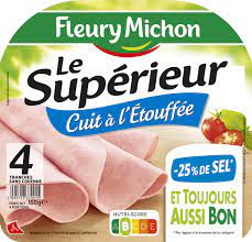 Jambon cuit superieur le torchon fleury michon. Le Superieur Cuit A L Etouffee 25 Sel 4 Tranches Fleury Michon 160 G