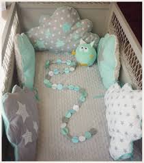 tour de lit bebe nuage et gigoteuse bleu aqua et gris clair 70 x 140 linge de lit enfants par les petits gos tour de lit bebe oreiller pour bebe tour de lit