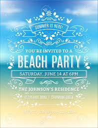 Design your invites with canva's customizable pool party invitation templates. Beach Party Invitation With White Ornaments And Ribbons On A Blurry Ocean Background Stock Ve Beach Party Invitations Beach Themed Party Party Invite Template