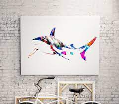 White Shark Watercolor Animal Print Abstract Poster Illustration Digital Wall Art Print Painting Home Deco Abstract Poster Shark Art Digital Wall Art
