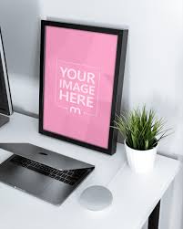 Watch A Beautiful Photo While You Work Why Not A Mockup Template Featuring A Black Portrait Photo Frame On A C Mockup Desk Framing Photography Canvas Frame