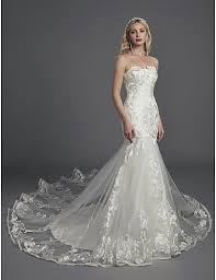 Which is right for you? Mermaid Trumpet Strapless Cathedral Train Lace Tulle Made To Measure Wedding Dresses With Appliques Lace By Lan Ting Bride Sparkl Boda Novios Vestidos