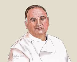 My portrait of chef and humanitarian Jose Andres in honor of the upcoming  Intenational Peace Month