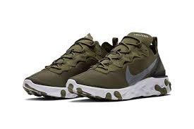 Nike S React Element 55 Steps Out In Olive Mens Nike Shoes Green Nike Shoes Nike