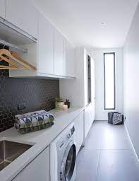 Laundry With A Black And White Colour Palette In Auckland Laundry Room Design Modern Laundry Rooms Laundry In Bathroom