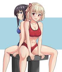 kurofuro, lycoris recoil, inoue takina, nishikigi chisato, 2girls - Anime  R34