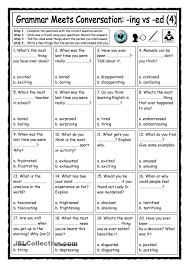 Grammar Meets Conversation Ing Vs Ed Adjectives 5 Asking About Experiences And Opinions Grammar Adjectives Grammar Skills
