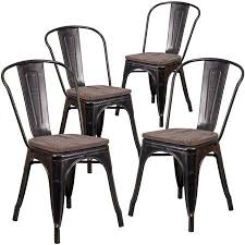 Flash Furniture 4 Pack Black Antique Gold Metal Stackable Chair With Wood Seat Walmart Com In 2020 Metal Dining Chairs Stackable Dining Chairs Colored Dining Chairs