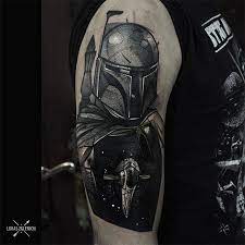 Jango fett boba fett art print. Sketch Work Style Boba Fett Tattoo On The Right Upper
