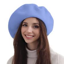 Xxl 100% Wool French Lake Blue Beret Hats For Women Man Painter Hat  Classic🐣