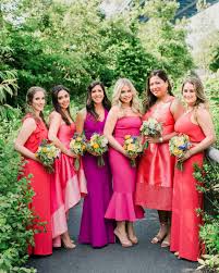 This Couple Went Bold And Colorful For Their Brooklyn New York Wedding Summer Bridesmaid Dresses Bright Bridesmaid Dresses Pink Bridesmaid Dresses Mismatched