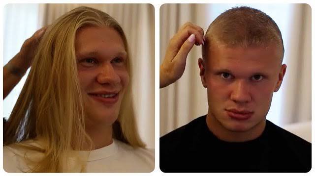 Erling Haaland with his iconic long blonde hairstyle