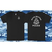 Berkibar sang saka biru, gagah sentiasa, pusaka polis diraja, inilah azimat kita, lakar biru. Tshirt Sang Saka Biru Untuk Anggota Shopee Malaysia