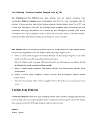 Dapatkan contoh soal psikotest dan jawabannya lengkap kumpulan soal soal psikotes yang bisa membantu untuk persiapan test masuk kerja bank ataupun test masuk sekolah. Cfit Test