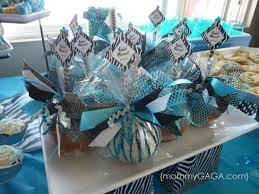 See the party planning guide: Zebra Blue Unique Baby Shower Theme For Boys Honey Lime Baby Shower Table Decorations Baby Boy Shower Favors Boy Baby Shower Centerpieces