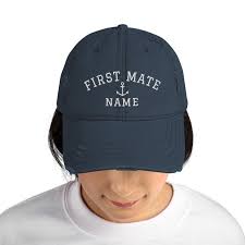 Personalized First Mate Hat Custom Baseball Cap Nautical Distressed Dad Hat Embroidered Sailor Hat Fun Gift For Sailing Dad Hats Hats Headwear