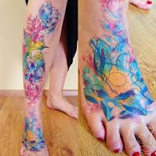 Watercolor fairy tattoos are great for small body areas, like ankles, feet, forearms, or hands. Watercolor Style Leg Tattoo