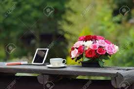 Big thanks to rebel tech & asus south africa for sending over some of the parts for this build. Coffee Cup With Tablet Computer And Flowers On A Coffee Table Stock Photo Picture And Royalty Free Image Image 47350123