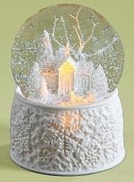 You can add your own light by putting taper candles in the tops and setting these on a dinning table or end table to add. Christmas Snow Globe White Church Led