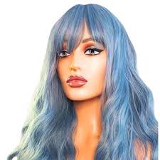 Green Pear Wavy Bobo Wig With Bangs .12-inch Short Shoulder Fringe Wig.  FREE Wig Cap