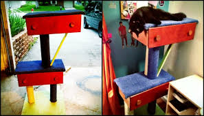 Build a homemade cat tower out of wood and pvc pipe and keep your feline friend entertained all day. Build Your Pampered Feline A Cat Tree With Old Drawers Diy Cat Tree
