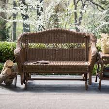 Walnut Resin Wicker 2 Seat Outdoor Glider Bench Patio Arm Chair