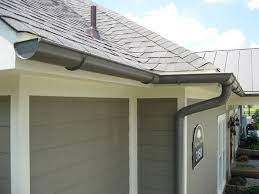Letting the factory choices for gutter and downspout colors dictate trim color is easier than customizing the gutters/downspouts so they disappear but it's not always the i have no problem with gutters and downspouts individually and strategically color coded so they fade away. Round K Style Seamless Gutters Seamless Gutters House Exterior Gutters