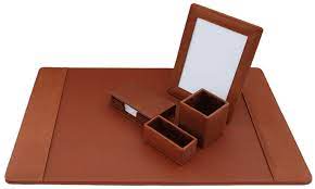 Fine crystal frog figurines desk tabletop ornament collectibles artwork. Fine Tan Leather Desk Set And Accessories