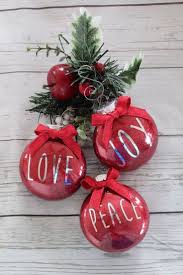 Love Joy Peace Glitter Ornament Set Red Bow Silver Shatterproof Plastic Disc Round Family Christm Family Christmas Gifts Sparkle Gift Glitter Ornaments