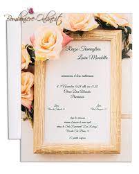 Partecipazione Nozze Economica Cornice Legno Stampata Con Rose Rosa F1568 C16
