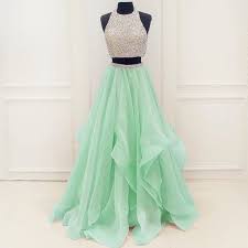 2 Piece Prom Gown Mint Prom Dress Ruffled Prom Dress Long Homecoming Dress Pa029 Cute Prom Dresses Evening Dresses Prom Prom Dresses Modest