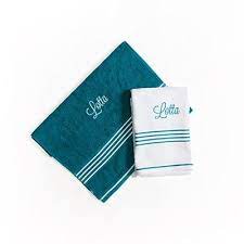 Think striped or printed towels in grey and blue, as well as colour popping floral, fun prints and monogrammed styles. Set Bath Towel And Towel Striped With Embroidery
