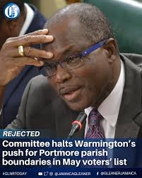 Parliament's Constituency Boundaries Committee has rejected a proposal by  government lawmaker Everald Warmington to have the Electoral Commission of  Jamaica use the Portmore parish boundaries to finalise the next voters'  list for