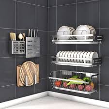 Buy top selling products like danya b.™ floating wood shelf and metal frame with hanging rack in black/brown and range kleen® oval hanging pot rack in black. 304 Stainless Steel Wall Mounted Kitchen Rack Hanging Rod Alexnld Com