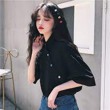 Women Polo Shirts Summer M 2xl Kawaii Female Tops Rainbow Colorful Diagonal Buttons Short Sleeves Loose Fashion Polo Tee Shirt Black 4w4123635661 3 Uzzlang Girl Fashion Women