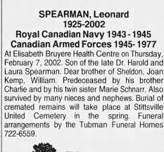 Obituary for Leonard SPEARMAN