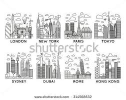 Line Vector City Icons London New York Paris Tokyo Sydney Dubai Rome Hong Kong Line Art Collection City Icon Skyline Drawing Sydney Skyline