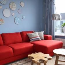 Blue And Red Interior Design An Interior With Recycled Products And Lots Of Color Living Rooms Red Sofa Living Room Blue Living Room Interior Design