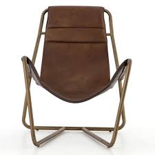 Vera Mid Century Brown Leather Lounge Chair Brass Leather Sling Chair Leather Lounge Chair Leather Lounge