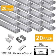 amazon com hunhun 20 pack 3 3ft 1meter u shape led aluminum channel system with milky cover end caps and led strip lighting light installation strip lighting