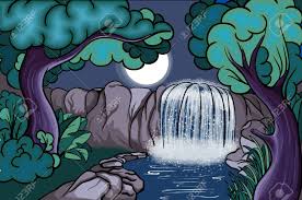 Cartoon Style Waterfall In The Forest At Night Royalty Free Cliparts Vectors And Stock Illustration Image 18051388 This is a waterfall painting. cartoon style waterfall in the forest at night