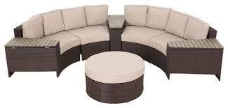 This outdoor sectional sofa features deep seats. In Stock Mia Outdoor 4 Seater Wicker Curved Sectional Set With Wedge Tables Tropical Outdoor Lounge Sets By Gdfstudio Houzz