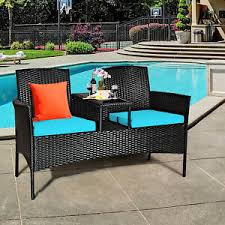 See more ideas about porch, porch life, porch decorating. Patio Conversation Chair Set Black Rattan W Turquoise Cushions Outdoor Loveseat Ebay