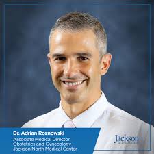 Meet Dr. Adrian Roznowski, associate medical director of obstetrics and  gynecology at Jackson North Medical Center! Dr. Roznowski joined our  Jackson family in March. He's originally from Queens, NY, and is a