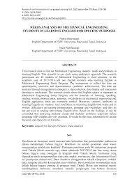 Check 'amal' translations into english. Pdf Needs Analysis Of Mechanical Engineering Students In Learning English For Specific Purposes