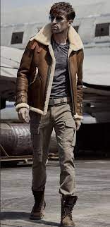 Mens B 3 B 6 Sheepskin Shearling Bomber Jacket Brown Color Brown Jacket Outfit Men Leather Jacket Men Mens Shearling Jacket