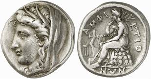 An ancient greek silver coin. Stater Wikipedia