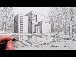 Perspective is something that brings math and geometry to mind, and it doesn't seem to have anything to do with free, creative drawing you're but perspective isn't only about drawing architecture and vehicles — it applies to all 3d objects, even the living ones. How To Draw A House In 2 Point Perspective With Reflection In Landscape Youtube Perspective Drawing Architecture Perspective Art Perspective Drawing Lessons